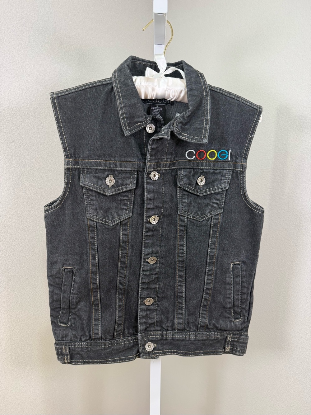 COOGI Vintage Black Denim Vest Embroidered Logo
